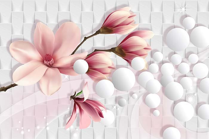 White Balls with Tulip Flower and Textured Background pattern detail