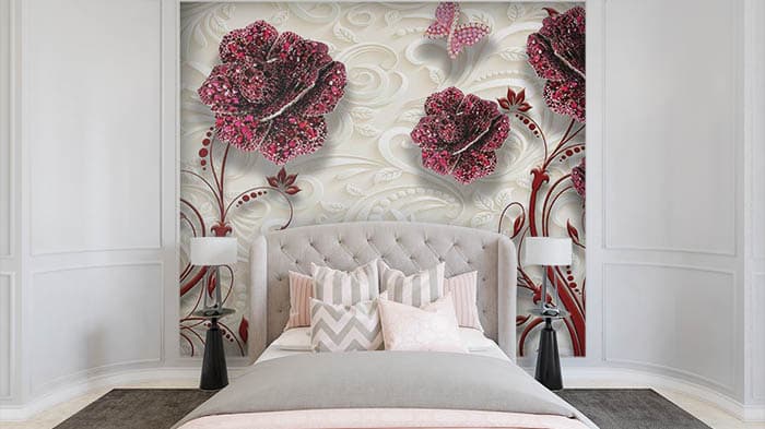 Red Riot Floral Wallpaper shown in a room