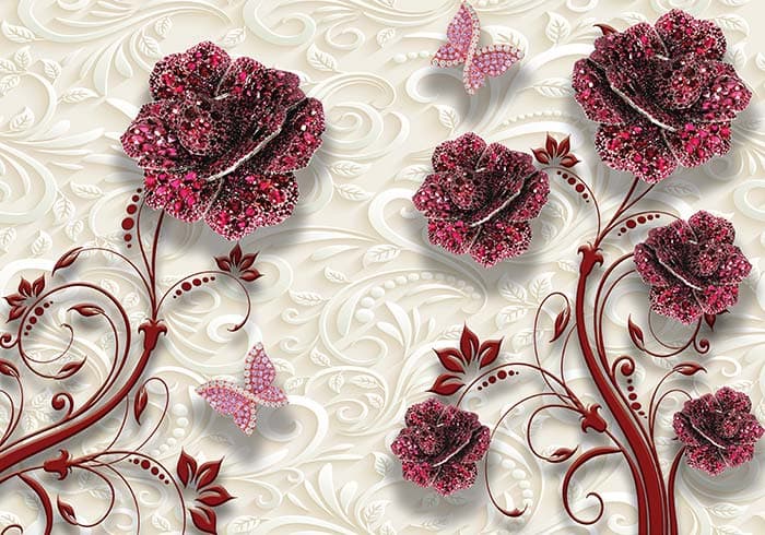 Red Riot Floral Wallpaper pattern detail