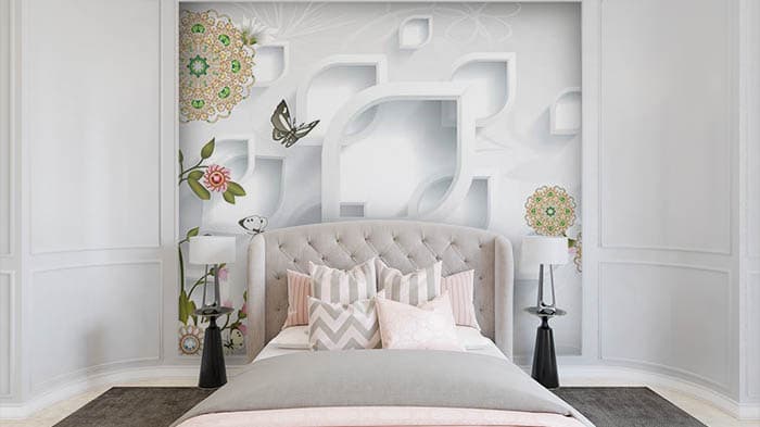 Hexes Behind Flowers shown in a room