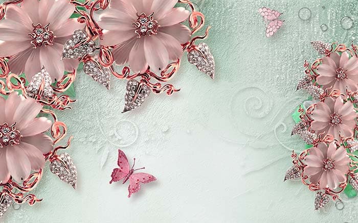 Elegant Soft Pink Floral and Butterfly Accent Wallpaper pattern detail