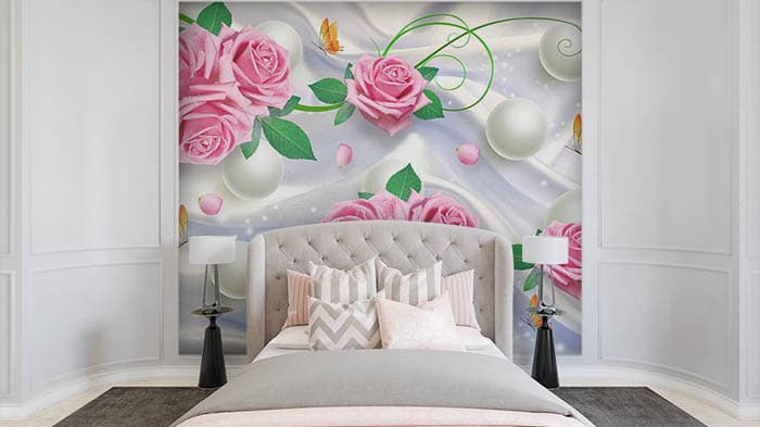 Delicate Pink Petals Floral Wall Mural Design Wallpaper shown in a room