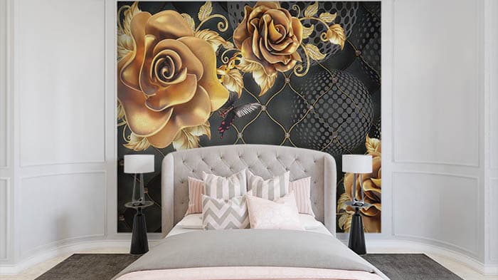 Hex behind Florals shown in a room