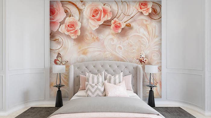 Buy Pink Rose Wallpaper for Wall shown in a room