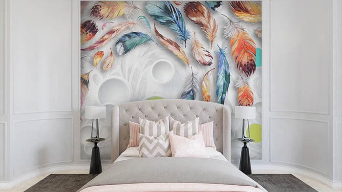 Flowing Feathers Wallpaper Mural shown in a room