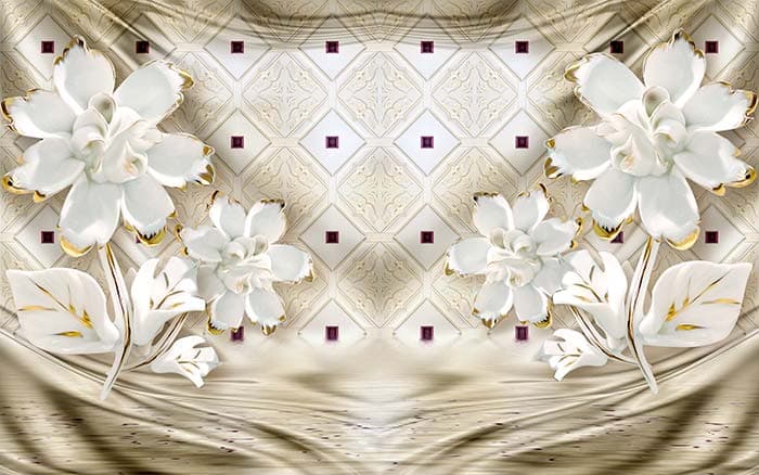 Floral White Sheets Design Wallpaper Mural pattern detail