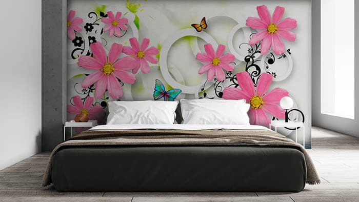 Florets behind rings shown in a room