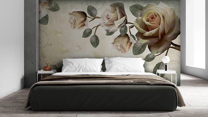 Green and White Shades Rose Wallpaper shown in a room