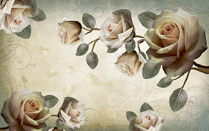 Green and White Shades Rose Wallpaper pattern detail