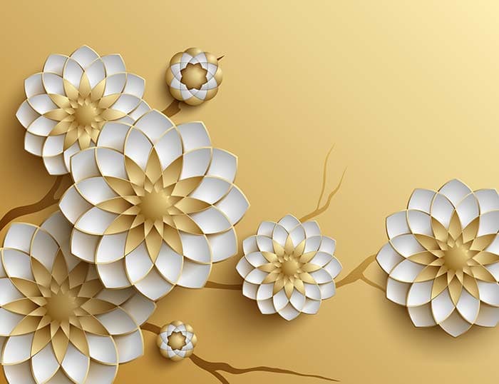 3D Golden Hue Floral Design Wallpaper pattern detail