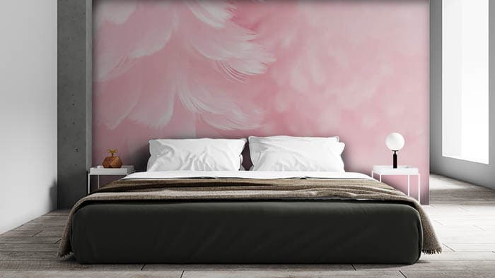Pink Feathery Peace Wallpaper Mural shown in a room