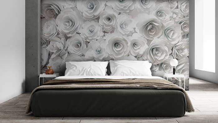 Calming White Roses Wallpaper for Wall Decor shown in a room