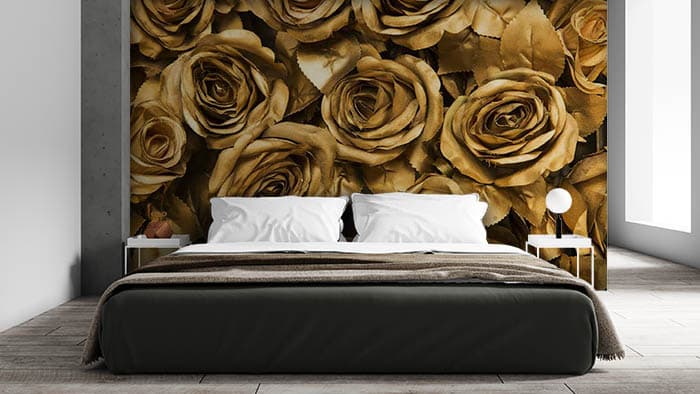 Golden Roses Wallpaper Mural shown in a room
