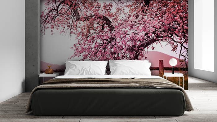 Cherry Blossom Tree Floral Pattern Design Wall Wallpaper shown in a room