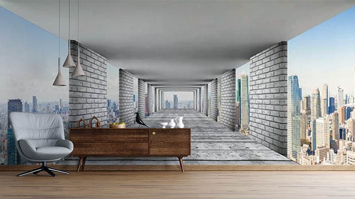 3D Effect Sky Wallpaper Mural shown in a room