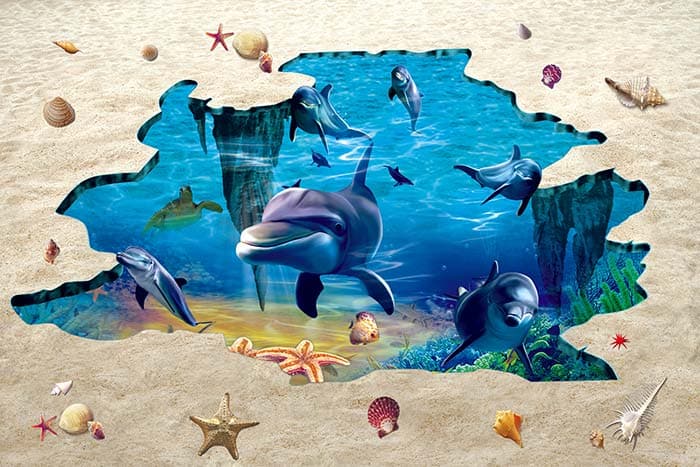 Dreamy Dolphin Ocean Wall Mural Wallpaper pattern detail