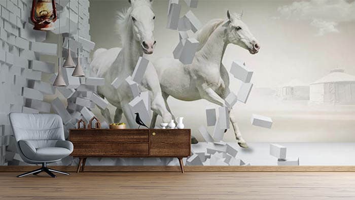 Horse Invading Action Wall Mural Wallpaper shown in a room