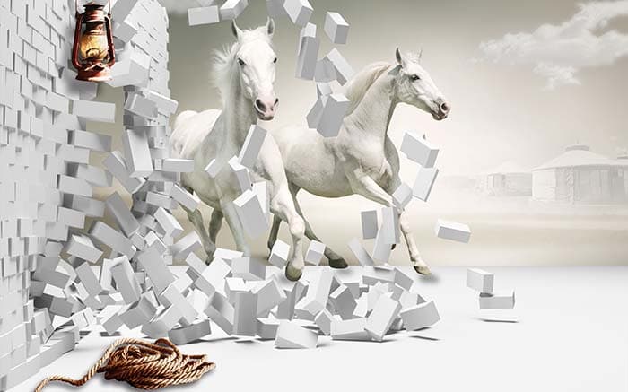 Horse Invading Action Wall Mural Wallpaper pattern detail