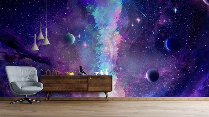 Elegant Celestial Sky Pattern Wallpaper shown in a room