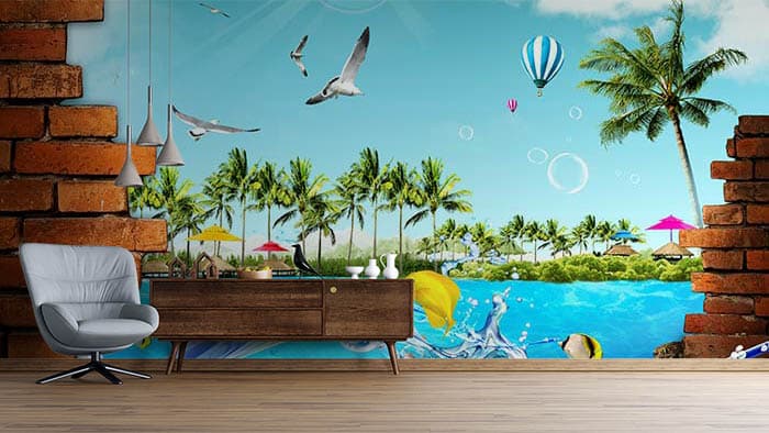 Aquarium Fish Underwater Ocean Wall Mural Wallpaper shown in a room