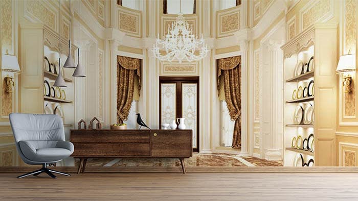 Royal Chandelier Interior Wall Decor Wallpaper shown in a room