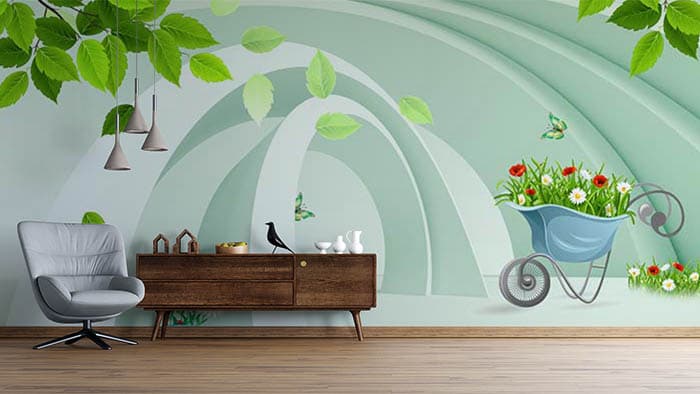 Creative Garden-Inspired Abstract Wallpaper shown in a room