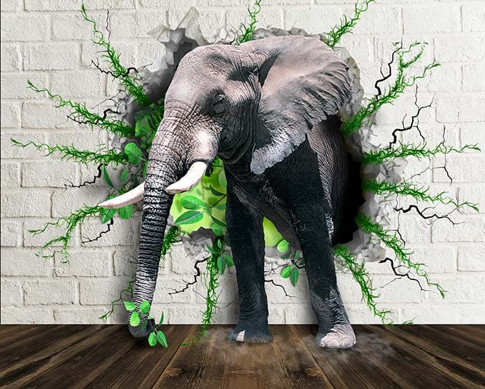 Artistic Elephant and Green Vines wallpaper pattern detail