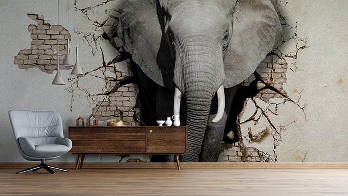 Artistic Elephant Room Decor Design wallpaper shown in a room