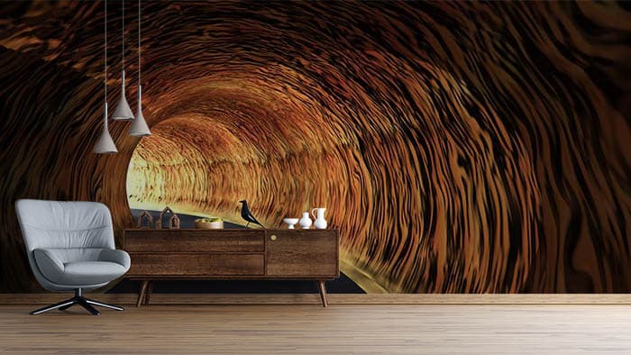 Futuristic Tunnel Sphere Abstract Design Wallpaper shown in a room