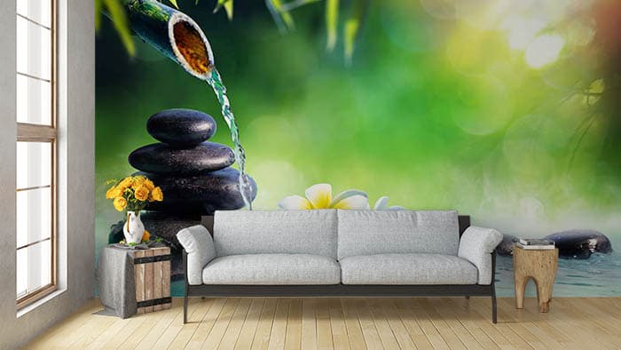 Natural Bamboo Pipe Pattern Style wallpaper shown in a room