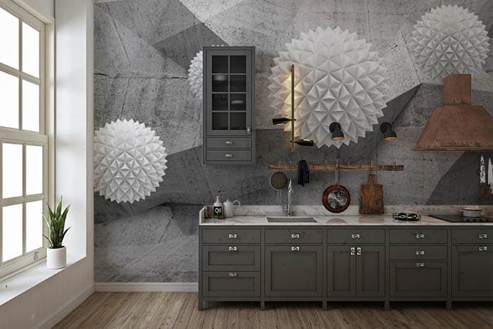 Luxury Monochrome Sphere Pattern Wall Design shown in a room