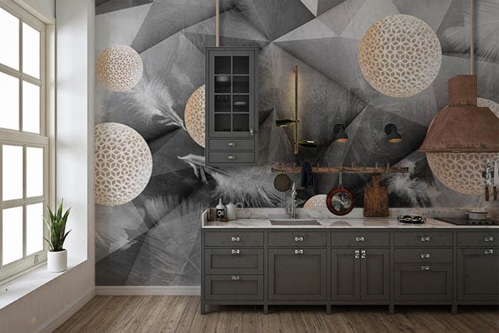 Elegant Monochrome Beads Texture Wallpaper Design shown in a room