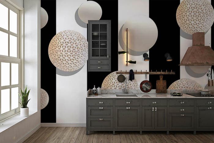 Premium Minimalist Black and White Wallpaper shown in a room