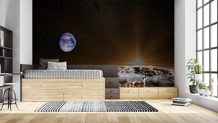 Sunrise Sight Golden Horizon Landscape Wallpaper shown in a room