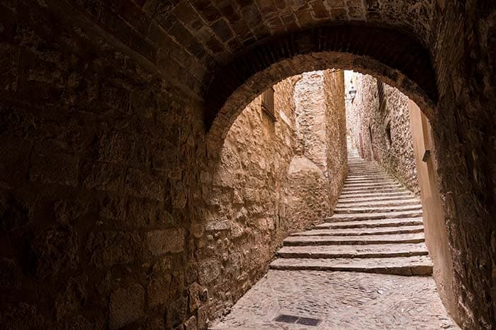 Ancient Stone Passageway Rustic Staircase Wallpaper pattern detail