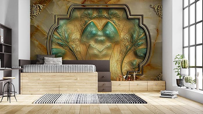 Soft Pink Sunset Ocean Landscape Wall Decor Wallpaper shown in a room