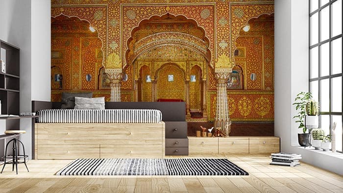 Rajasthani Darbar Wallpaper Mural shown in a room