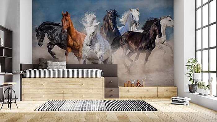 Running Horse Sky Aesthetic Wall Mural Wallpaper shown in a room