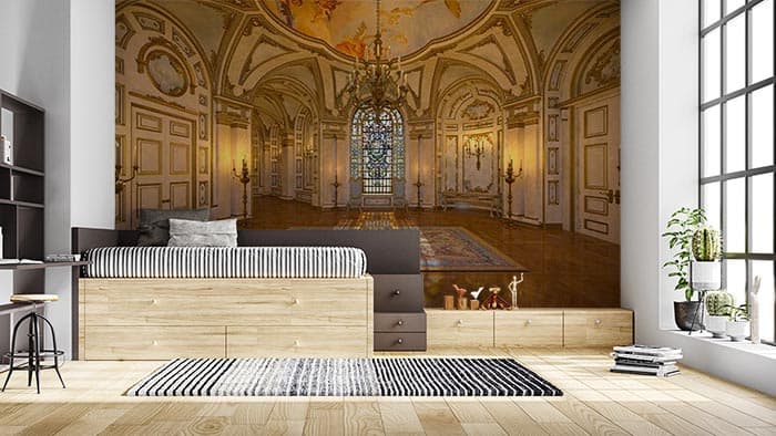 3D Big Hall Wallpaper for Walls shown in a room