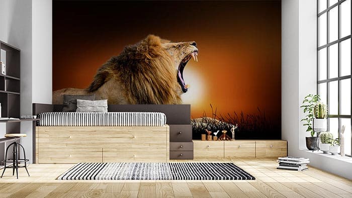 Majestic Roaring Lion Wallpaper Mural shown in a room