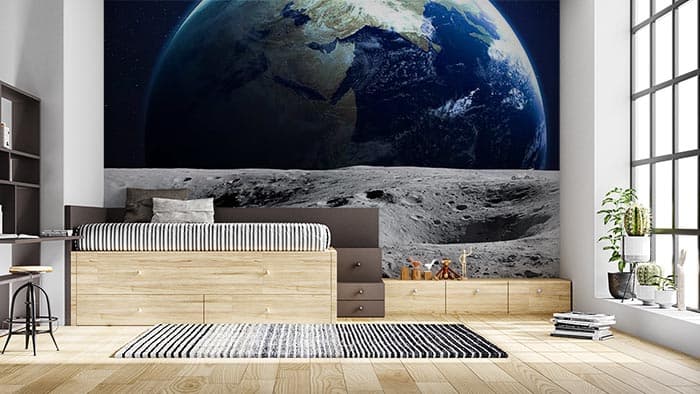 Earth View From Moon Surface Wallpaper shown in a room