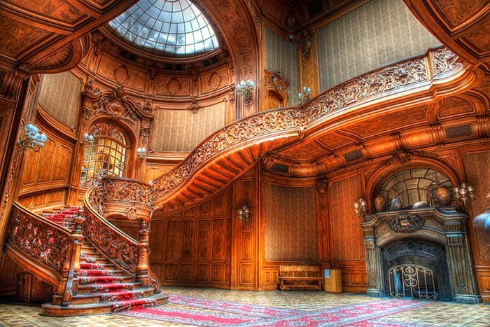 Elegant Wooden Staircase Modern Interior Wallpaper pattern detail