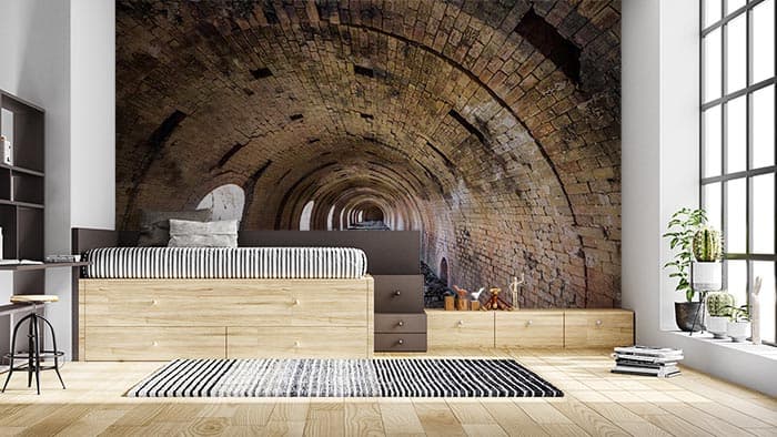Textured Stone Cave Wall Decor Wallpaper shown in a room