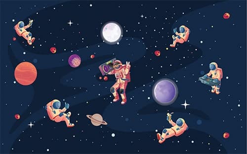 Music in Space Kids Wallpaper pattern detail