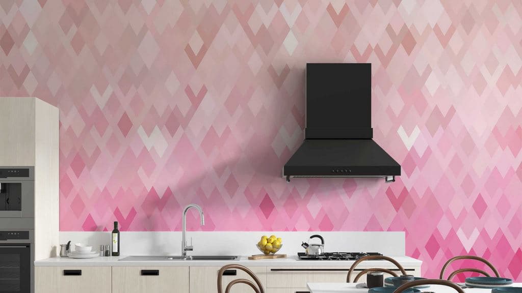 Pink Abstract Design Wallpaper shown in a room