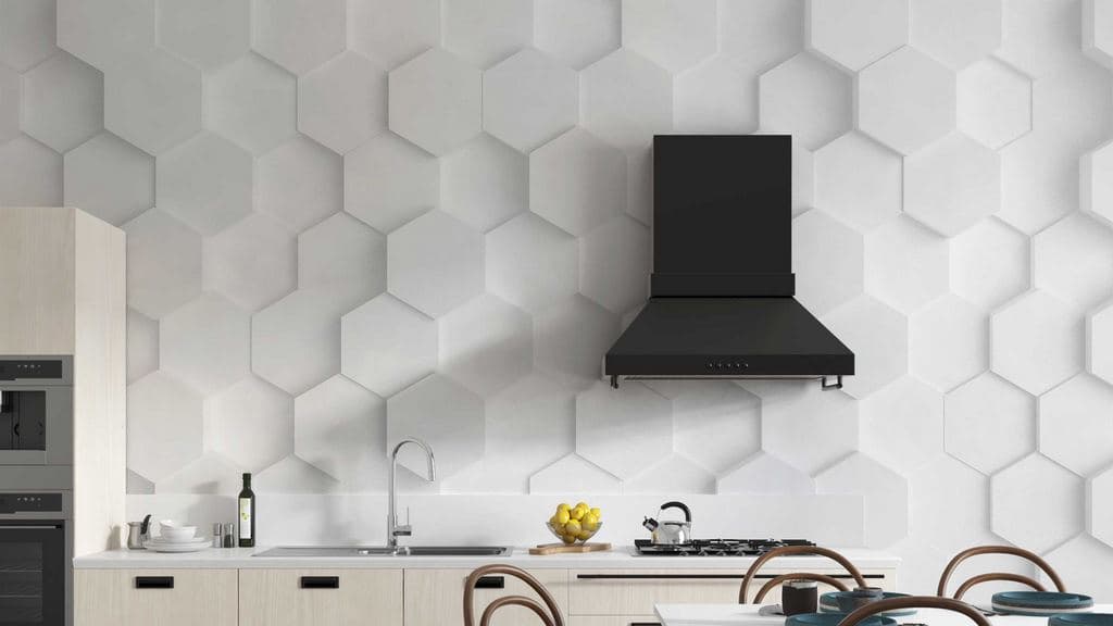 3D Hexagon White Pattern Combination Wallpaper shown in a room