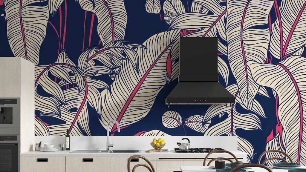 Elegant Banana Leaf Pattern Style wallpaper shown in a room