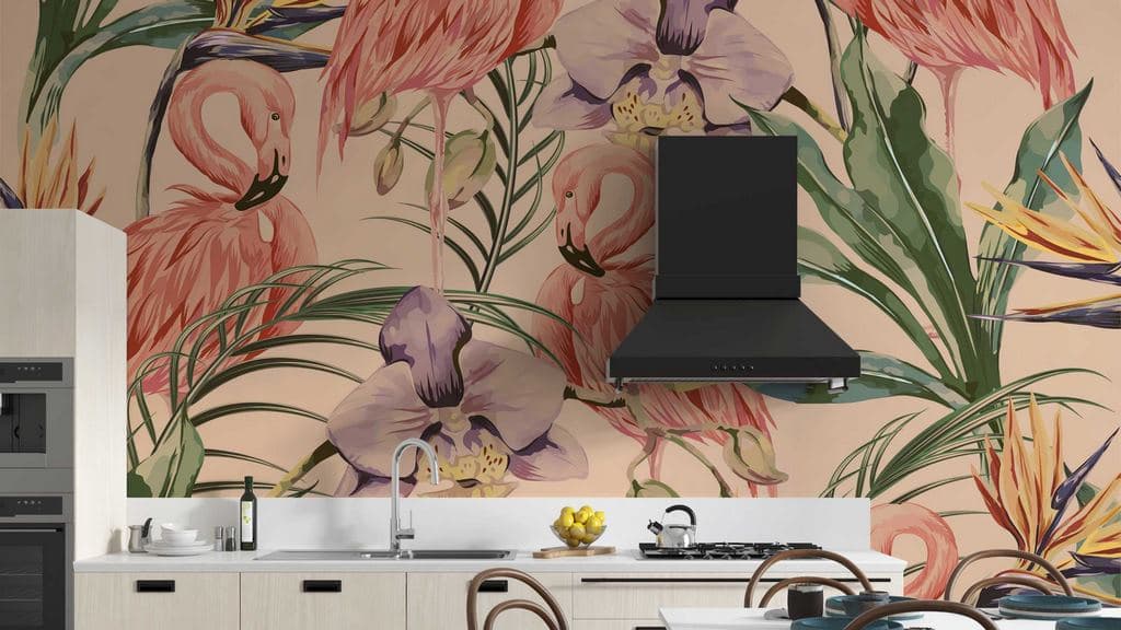 Elegant Woodland Birds Landscape wallpaper shown in a room