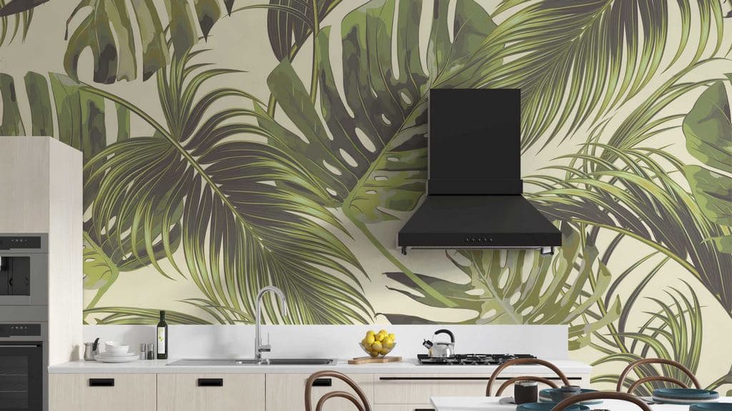 Leaf Pattern Bedroom Wallpaper shown in a room