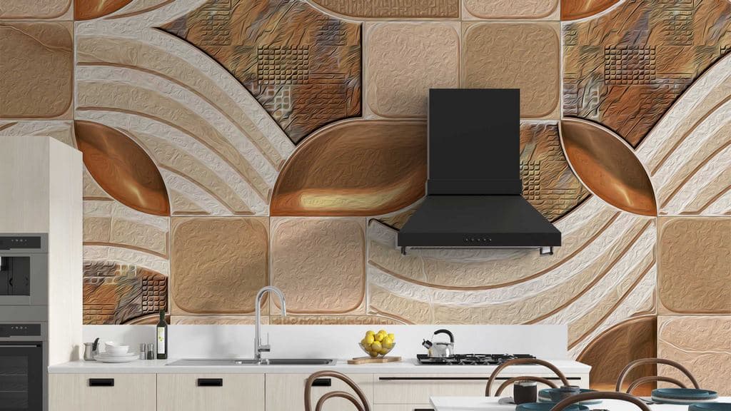 Tile Textured Multi Art Wallpaper shown in a room